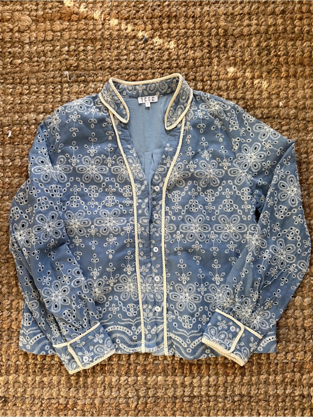 TCEC Blue Cotton Embroidered shirt